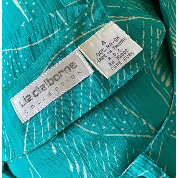 Liz Claiborne Collection Womens Size 4 Teal Button Front Blouse Short Sleeve - Picture 7 of 8